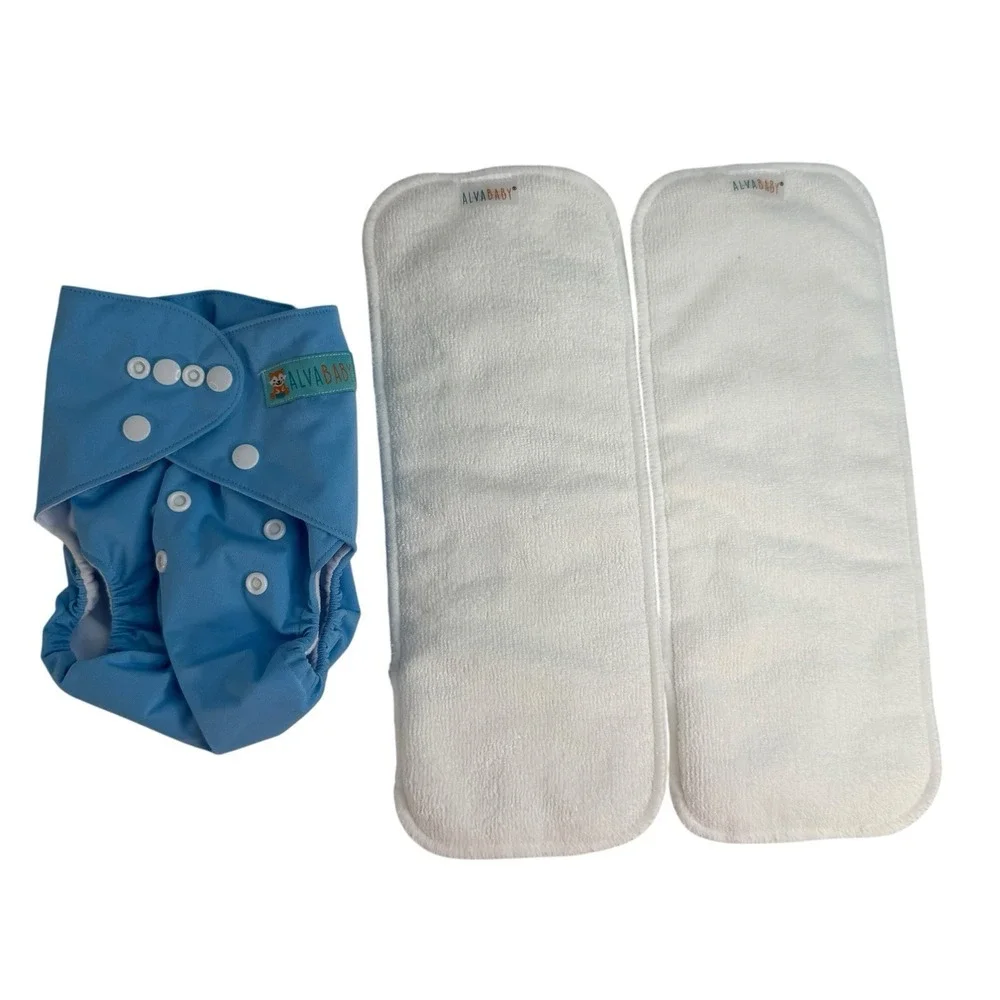 AlvaBaby Cloth Diaper With 2 Inserts Reusable Liner OS OSMF Blue‎ NEW